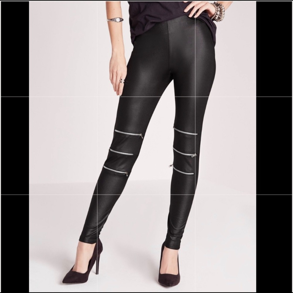 Misguided wet look zipper detail leggings NWT